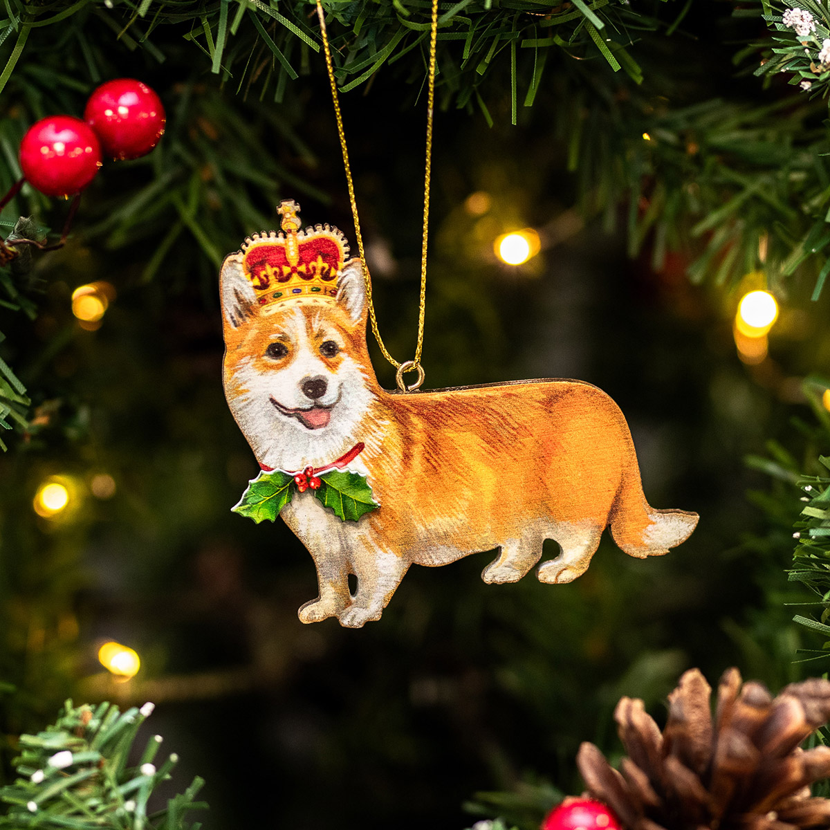 Gisela Graham Assorted Corgi with Crown Wooden Tree Decoration | Campus  Gifts