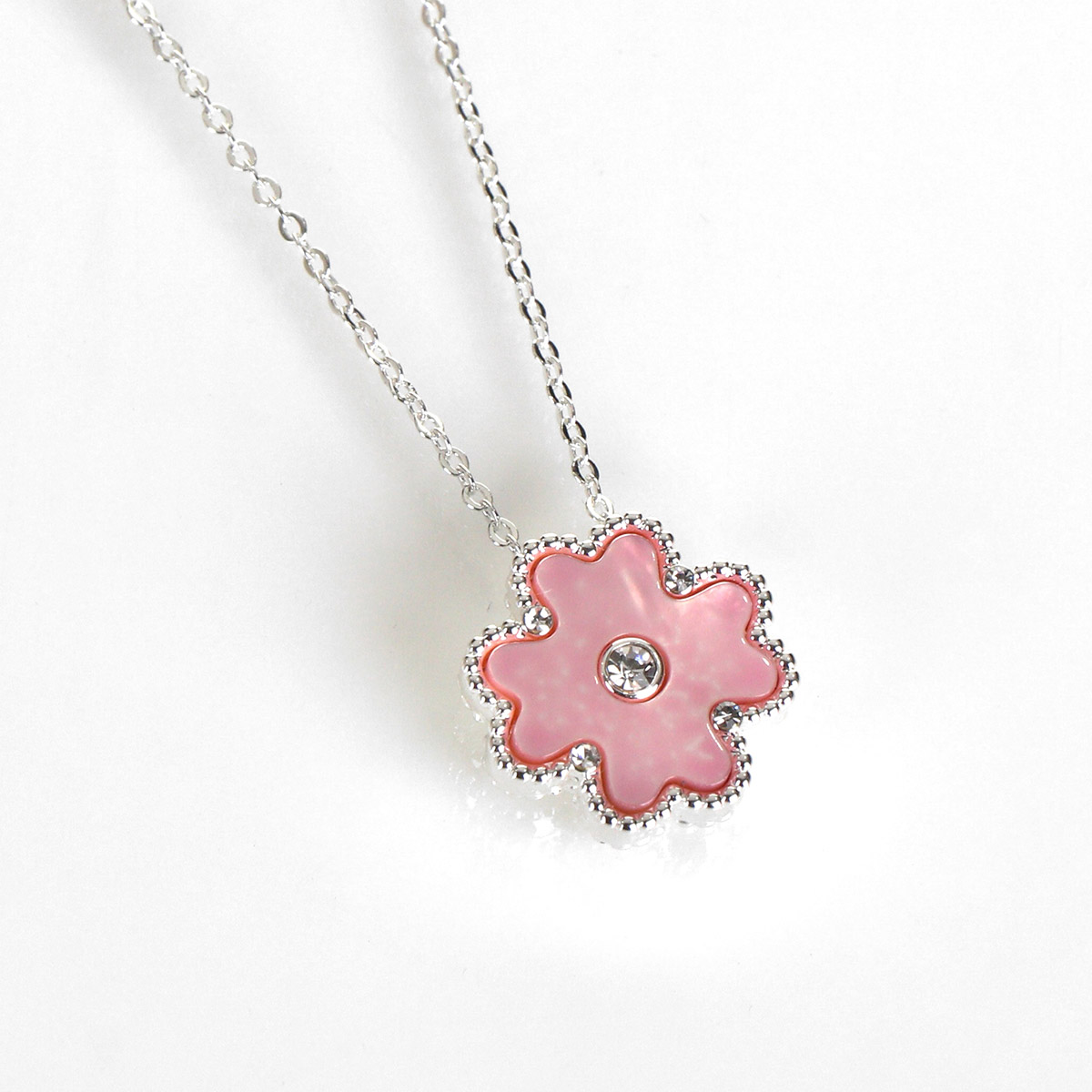 Equilibrium Silver Plated Mother Of Pearl Pink Clover Necklace Campus Gifts