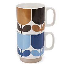 Block Flower Navy/Bark Set of 2 Mugs
