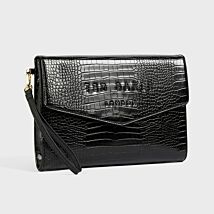 CROCEY Jet Black Croc Effect Envelope Pouch