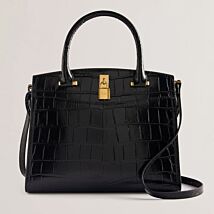 MYFAIR Black Croc Leather Padlock Medium Handbag