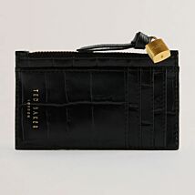 BROMTON Padlock Jet Black Croc Leather Card Holder