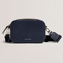 STUNNA Dark Blue Branded Webbing Leather Mini Crossbody Bag