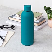 Petrol Blue Rubber Coated Steel 500ml Water Bottle