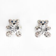 Girls Silver Plated Sparkly Teddy Earrings