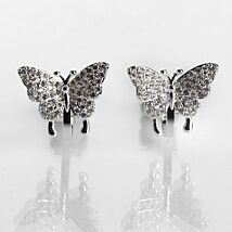 Silver Plated Pave Butterfly Clip On Earrings