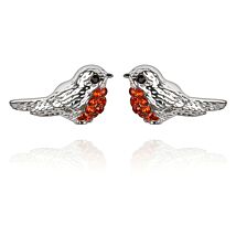 Christmas Sparkle Silver Plated Robins Earrings