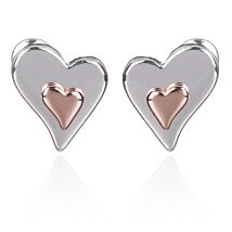 Silver & Rose Gold Plated Polished Two Tone Heart Stud Earrings