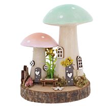 Spring Folk Art Mint & Peach Double Mushroom Cottages