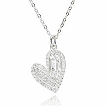 Silver Plated Bling Pave Baguette Heart Necklace