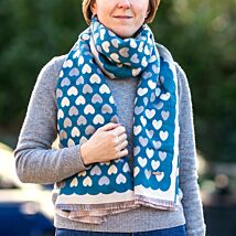 Blue Cashmere Feel Hearts Scarf