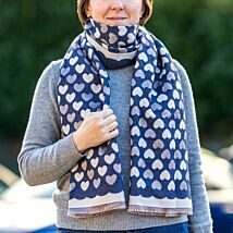 Navy Cashmere Feel Hearts Scarf
