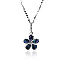 Paua Shell Pretty Flower Silver Plated Necklace