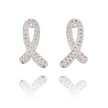 Kiss Pave Looped Silver Plated Stud Earrings