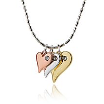 Luxe Tag Three Tone Triple Heart Necklace