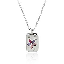 Luxe Tag Floral Silver Plated Necklace