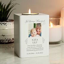 Personalised Memorial Photo Upload White Wooden Tealight Holder