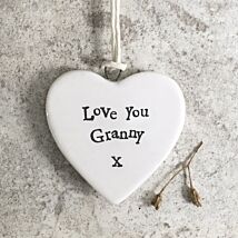 ‘Love you Granny x’ Small Hanging Porcelain Heart 