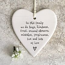 ‘In This Family’ Hanging Porcelain Round Heart