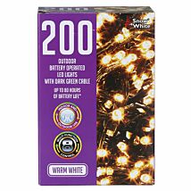 200 Warm White Outdoor Battery Operated LED Lights With Dark Green Cable