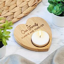 ‘Our Family Always And Forever’ Heart Shaped Tealight Holder