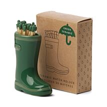 Wellington Boot Green Ceramic Match Holder with Matches