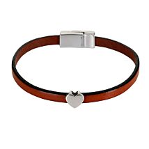 Silver Heart Charm Brown Leather Bracelet