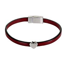 Silver Heart Charm Burgundy Leather Bracelet