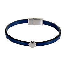 Silver Heart Charm Dark Blue Leather Bracelet