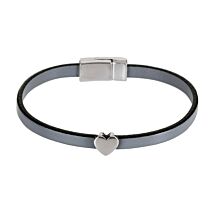 Silver Heart Charm Grey Leather Bracelet