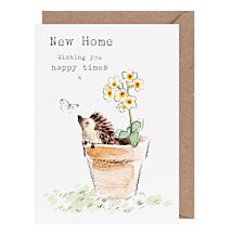 Hedgehog in Flower Pot ‘New Home’ Greetings Card