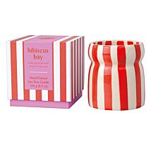 Cabana 184g ‘Hibiscus Bay’ Red Striped Ceramic Candle