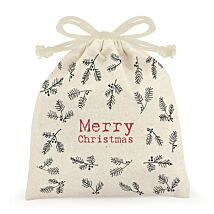 ‘Merry Christmas’ Berry Small Drawstring Canvas Bag