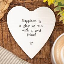 ‘Happiness is a Glass of Wine’ Heart Shaped Coaster