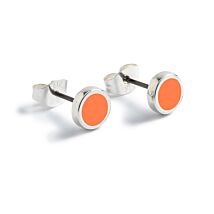 Bright Coral Round Silver Stud Earrings