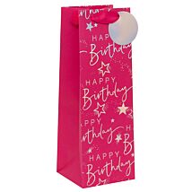 Happy Birthday Script Pink Extra Large Bottle Gift Bag