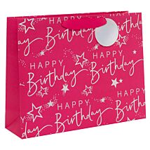 Happy Birthday Pink Script Landscape Large Gift Bag
