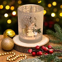 Large Tealight Holder With Silver Reindeer Scene