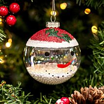 Snowman Iridescent Clear Glass Bauble 