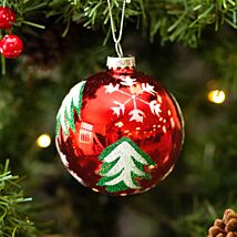 Christmas Tree and Snowflake Red Glass Bauble