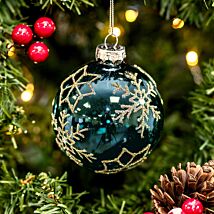 Snowflakes & Stars Blue Glass Bauble