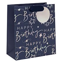 Happy Birthday Script Blue Medium Gift Bag