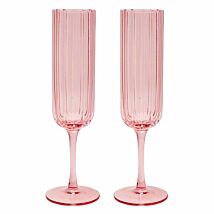 Set of 2 Hestia Bright Pink Scalloped Glass Champagne Flutes Widdop