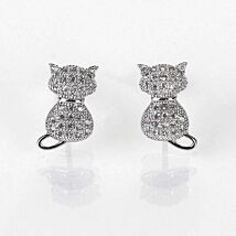 Pavé Cats Stud Silver Plated Earrings