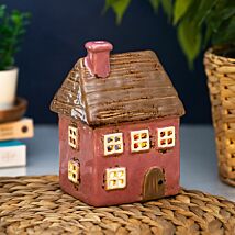 Pink Thatched House Tealight Holder