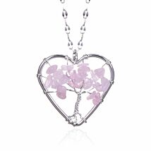 Silver Plated Rose Quartz Tree of Life Heart Necklace