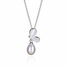 Silver Plated Freshwater Pearl Butterfly Necklace