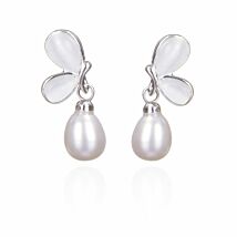 Silver Plated Freshwater Pearl Butterfly Earrings