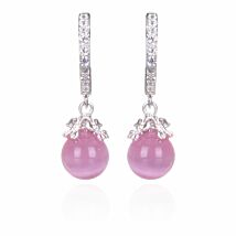 Silver Plated Pink Moonstone Floral Hoop Earrings 
