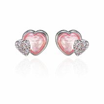 Silver Plated Candy Pink Sparkle Heart Stud Earrings